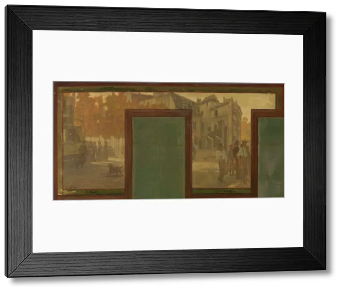 Framed Print : Sketch for the town hall of Vanves: Views of Vanves. Tram. Place de Vanves. Castle path... 1902. Creator: Jean Joseph Enders Framed Print : Sketch for the town hall of Vanves: Views of Vanves. Tram. Place de Vanves. Castle path... 1902. Creator: Jean Joseph Enders