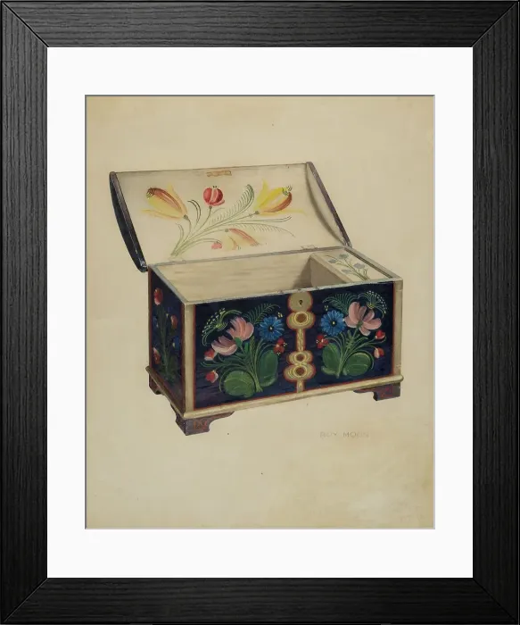 Framed Print : Painted Wooden Chest or Casket, c. 1939. Creator: Roy Moon Framed Print : Painted Wooden Chest or Casket, c. 1939. Creator: Roy Moon