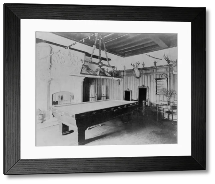 Framed Print : Billiard room, with a deer head and an elk head, in home of Edmund... Greenwich, Connecticut, 1908. Creator: Frances Benjamin Johnston Framed Print : Billiard room, with a deer head and an elk head, in home of Edmund... Greenwich, Connecticut, 1908. Creator: Frances Benjamin Johnston