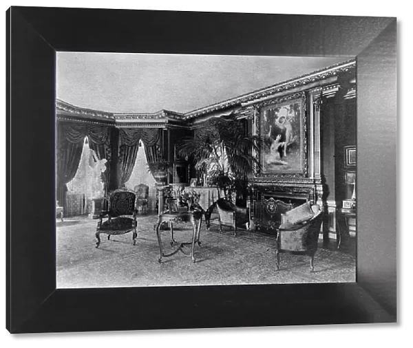 Interior with Bouguereau's 'Flight of Love' over fireplace... Greenwich, Connecticut, 1908. Creator: Frances Benjamin Johnston. Interior with Bouguereau's 'Flight of Love' over fireplace... Greenwich, Connecticut, 1908