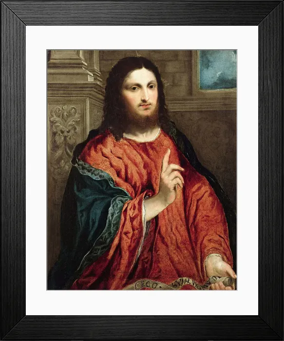 Framed Print : Salvator Mundi (Saviour of the World), 1540-1545. Creator: Bordone, Paris (1500-1571)
