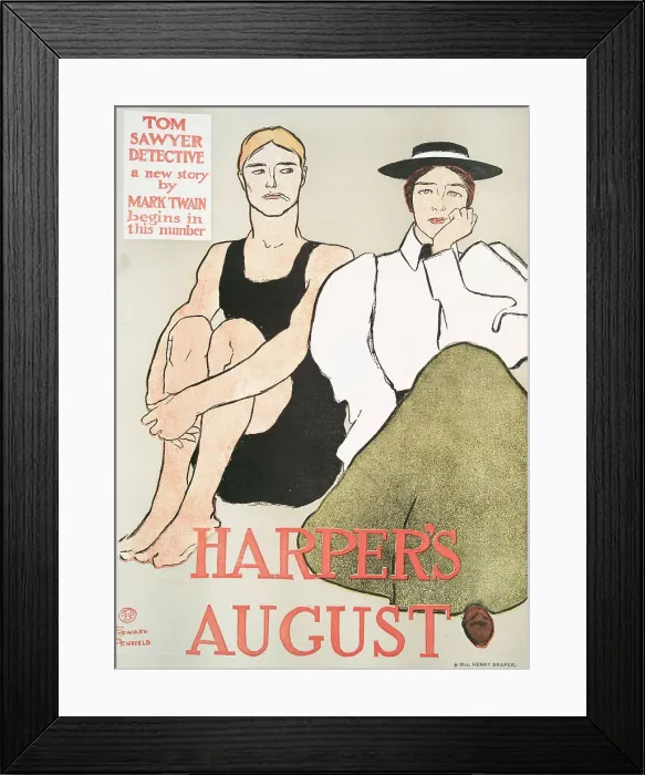Framed Print : Harper's August, Tom Sawyer Detective a new story by Mark Twain Begins in this Number, c1896. Creator: Edward Penfield Framed Print : Harper's August, Tom Sawyer Detective a new story by Mark Twain Begins in this Number, c1896. Creator: Edward Penfield