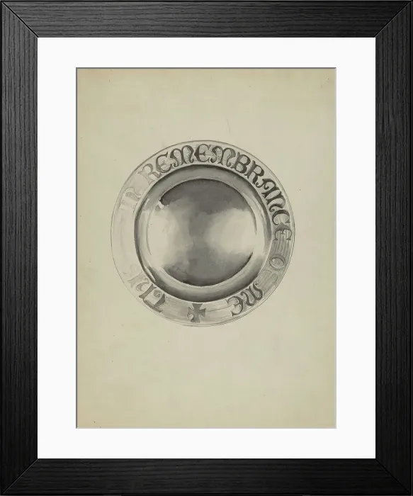 Framed Print : Silver Communion Plate, c. 1936. Creator: Lena Nastasi Framed Print : Silver Communion Plate, c. 1936. Creator: Lena Nastasi