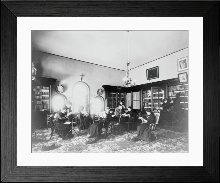 Framed Print : Students reading in library at Georgetown Visitation... Washington, D.C. between 1890 and 1910(?). Creator: Frances Benjamin Johnston Framed Print : Students reading in library at Georgetown Visitation... Washington, D.C. between 1890 and 1910(?). Creator: Frances Benjamin Johnston