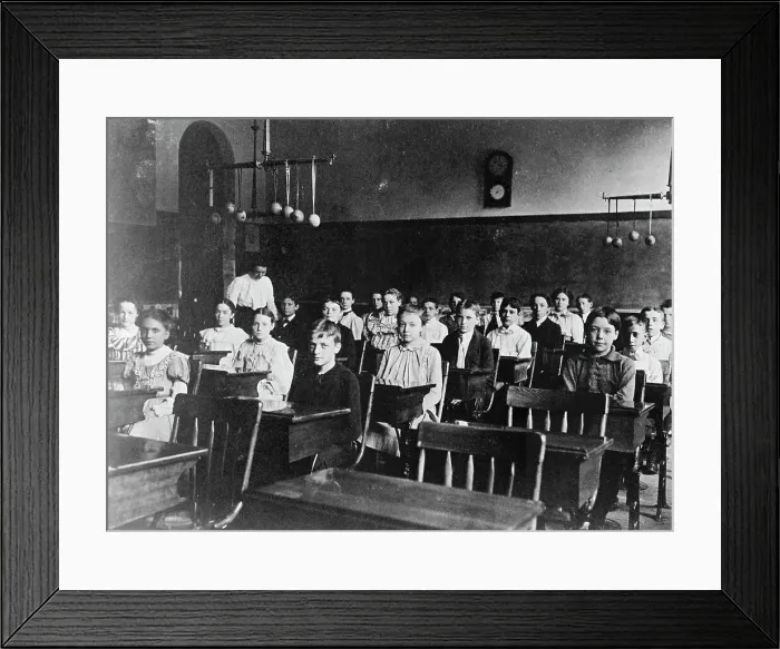 Framed Print : Boys and girls seated at desks in Washington, D.C. classroom, (1899?). Creator: Frances Benjamin Johnston Framed Print : Boys and girls seated at desks in Washington, D.C. classroom, (1899?). Creator: Frances Benjamin Johnston