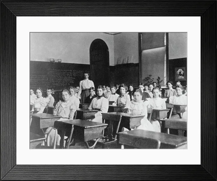 Framed Print : Children seated in classroom, Washington, D.C. (1899?). Creator: Frances Benjamin Johnston Framed Print : Children seated in classroom, Washington, D.C. (1899?). Creator: Frances Benjamin Johnston