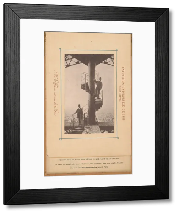 Framed Print : Gustave Eiffel and another man on top of the Eiffel Tower, 1889. Creator: Neurdein, Etienne (1832-1918)