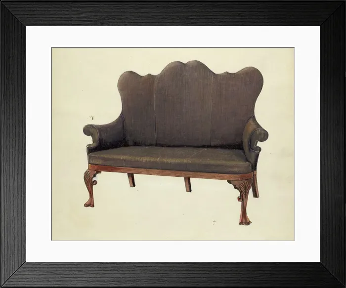 Framed Print : Queen Ann Sofa, c. 1953. Creator: Florence Neal Framed Print : Queen Ann Sofa, c. 1953. Creator: Florence Neal