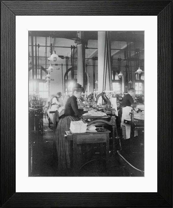 Framed Print : Women operating machinery at the Bureau of Printing and Engraving, Washington, D.C. 1889 or 1890. Creator: Frances Benjamin Johnston Framed Print : Women operating machinery at the Bureau of Printing and Engraving, Washington, D.C. 1889 or 1890. Creator: Frances Benjamin Johnston