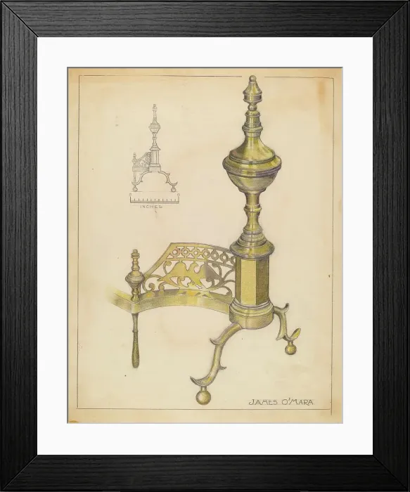 Framed Print : Andirons, c. 1936. Creator: James O'Mara Framed Print : Andirons, c. 1936. Creator: James O'Mara