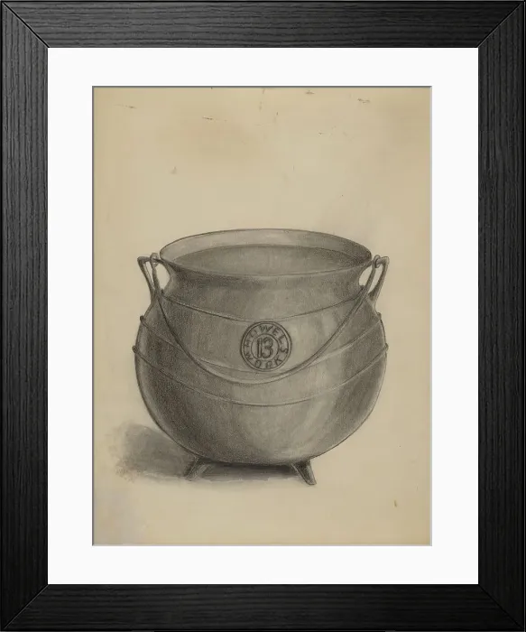 Framed Print : Iron Cooking Pot, 1935 / 1942. Creator: Columbus Simpson Framed Print : Iron Cooking Pot, 1935 / 1942. Creator: Columbus Simpson