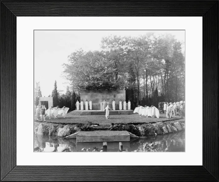 Framed Print : Outdoor dance performance with dancers in classical drapery, possibly in Long Island, c1900 - 1915. Creator: Frances Benjamin Johnston Framed Print : Outdoor dance performance with dancers in classical drapery, possibly in Long Island, c1900 - 1915. Creator: Frances Benjamin Johnston