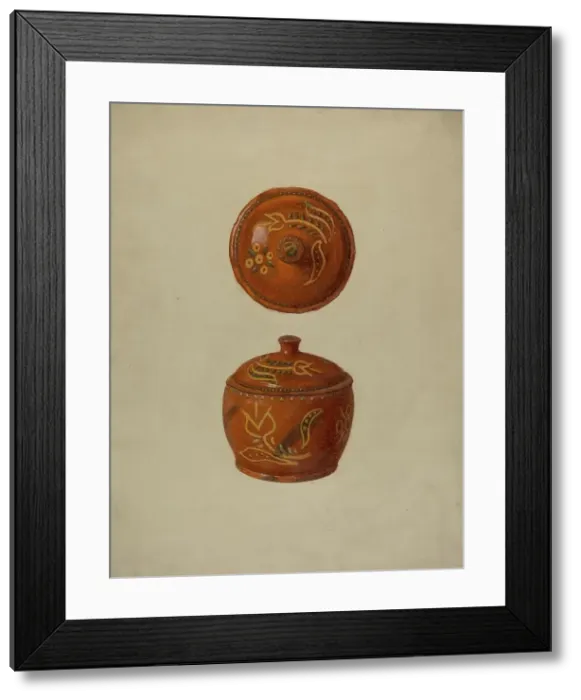 Framed Print : Pa. German Jar with Cover, c. 1937. Creator: Max Soltmann Framed Print : Pa. German Jar with Cover, c. 1937. Creator: Max Soltmann