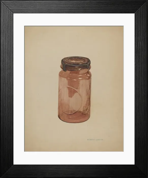 Framed Print : Glass Fruit Jar, c. 1940. Creator: Robert Penson Framed Print : Glass Fruit Jar, c. 1940. Creator: Robert Penson