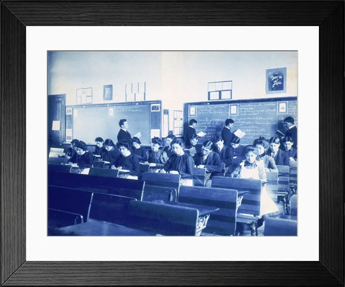 Framed Print : Classroom at the Indian Industrial School, Carlisle, Pennsylvania, between 1901 and 1903. Creator: Frances Benjamin Johnston Framed Print : Classroom at the Indian Industrial School, Carlisle, Pennsylvania, between 1901 and 1903. Creator: Frances Benjamin Johnston