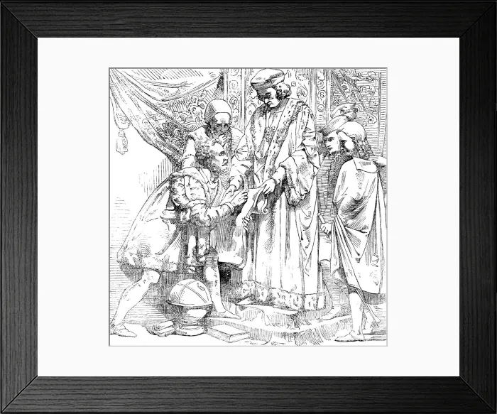 Framed Print : The New Houses of Parliament - Sebastian Cabot before Henry VII, 1854. Creator: Unknown Framed Print : The New Houses of Parliament - Sebastian Cabot before Henry VII, 1854. Creator: Unknown