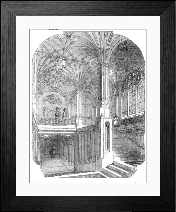 Framed Print : The New Houses of Parliament - Members Staircase, House of Commons, 1854. Creator: Unknown Framed Print : The New Houses of Parliament - Members Staircase, House of Commons, 1854. Creator: Unknown