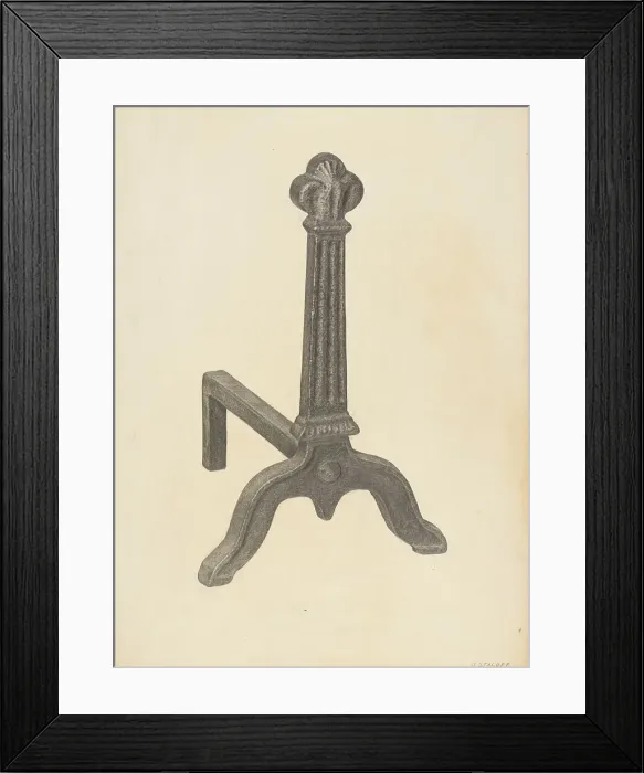 Framed Print : Andiron (one of pair), c. 1938. Creator: Jack Staloff Framed Print : Andiron (one of pair), c. 1938. Creator: Jack Staloff