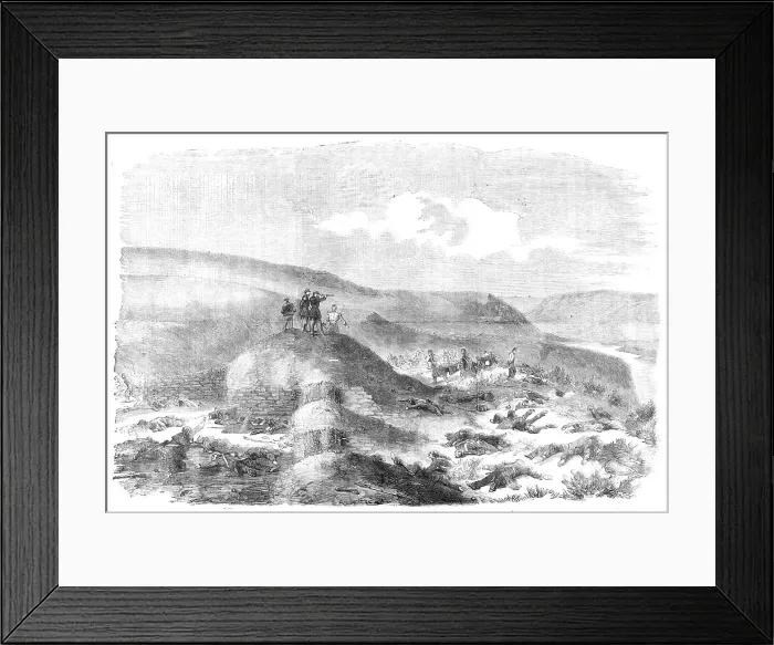 Framed Print : Sandbag Battery defended by the Guards - sketched on the morning of the Battle of Inkerman, 1854. Creator: Unknown Framed Print : Sandbag Battery defended by the Guards - sketched on the morning of the Battle of Inkerman, 1854. Creator: Unknown