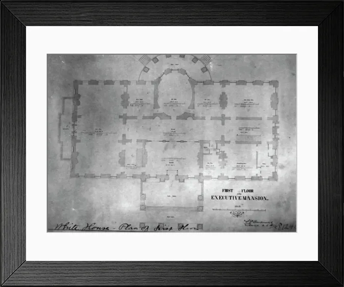 Framed Print : Plan of first floor of the Executive Mansion, between 1889 and 1906. Creator: Frances Benjamin Johnston Framed Print : Plan of first floor of the Executive Mansion, between 1889 and 1906. Creator: Frances Benjamin Johnston