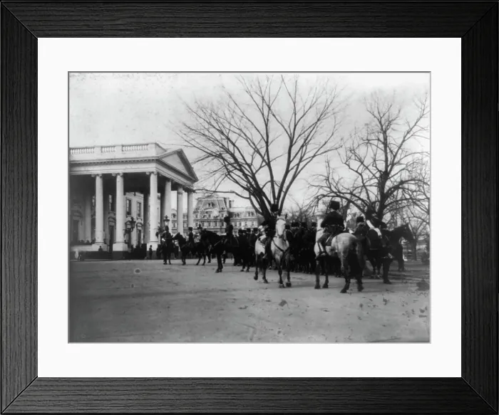 Framed Print : The President's own in waiting as escort at the White House, between 1889 and 1906. Creator: Frances Benjamin Johnston. The President's own in waiting as escort at the White House, between 1889 and 1906 Framed Print : The President's own in waiting as escort at the White House, between 1889 and 1906. Creator: Frances Benjamin Johnston. The President's own in waiting as escort at the White House, between 1889 and 1906