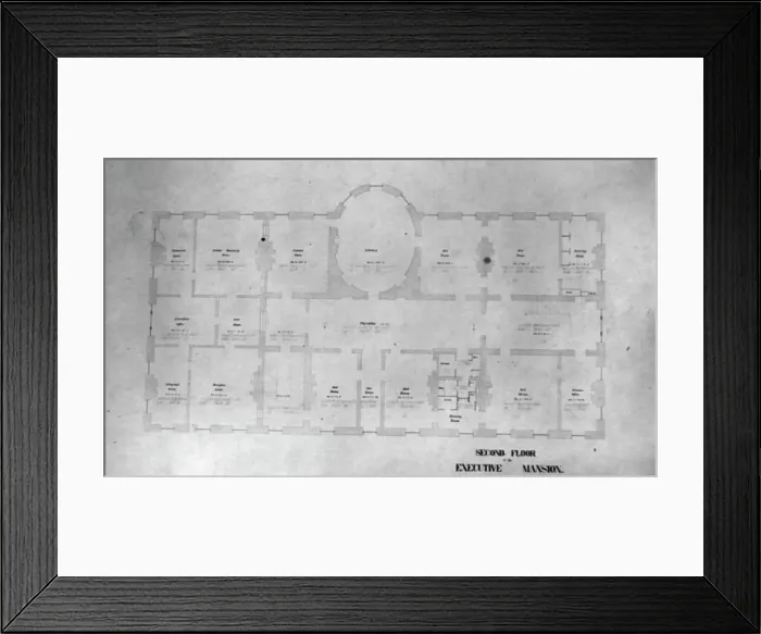 Framed Print : Plan of the second floor of the White House, between 1889 and 1906. Creator: Frances Benjamin Johnston Framed Print : Plan of the second floor of the White House, between 1889 and 1906. Creator: Frances Benjamin Johnston