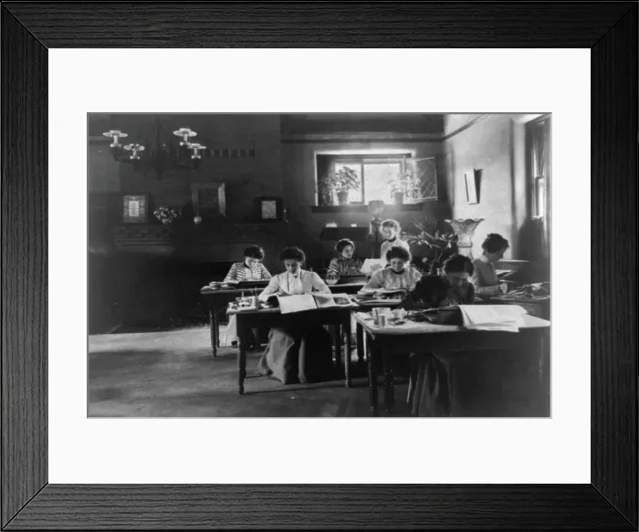 Framed Print : Seven women working in Roycroft shop, E. Aurora, N.Y. 1900. Creator: Frances Benjamin Johnston Framed Print : Seven women working in Roycroft shop, E. Aurora, N.Y. 1900. Creator: Frances Benjamin Johnston
