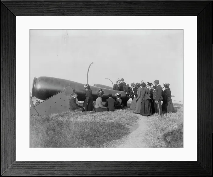 Framed Print : Class from Hampton Institute, Hampton, Va. looking at cannon at Fort Monroe, 1899 or 1900. Creator: Frances Benjamin Johnston Framed Print : Class from Hampton Institute, Hampton, Va. looking at cannon at Fort Monroe, 1899 or 1900. Creator: Frances Benjamin Johnston