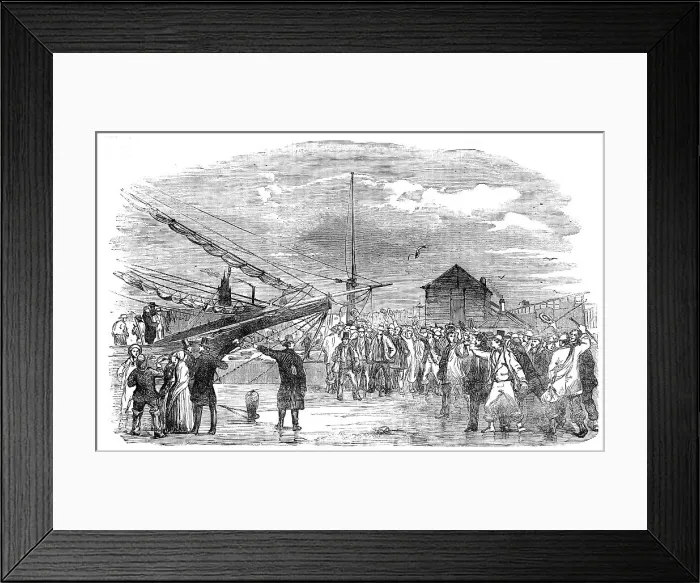 Framed Print : Navvies embarking at the Birkenhead Docks, 1854. Creator: Unknown Framed Print : Navvies embarking at the Birkenhead Docks, 1854. Creator: Unknown