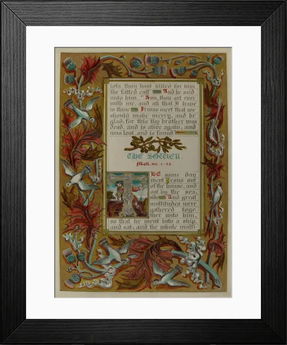 Framed Print : Illuminated Parable: The Sower, c. 1936. Creators: Robert Stewart, James Gross Framed Print : Illuminated Parable: The Sower, c. 1936. Creators: Robert Stewart, James Gross