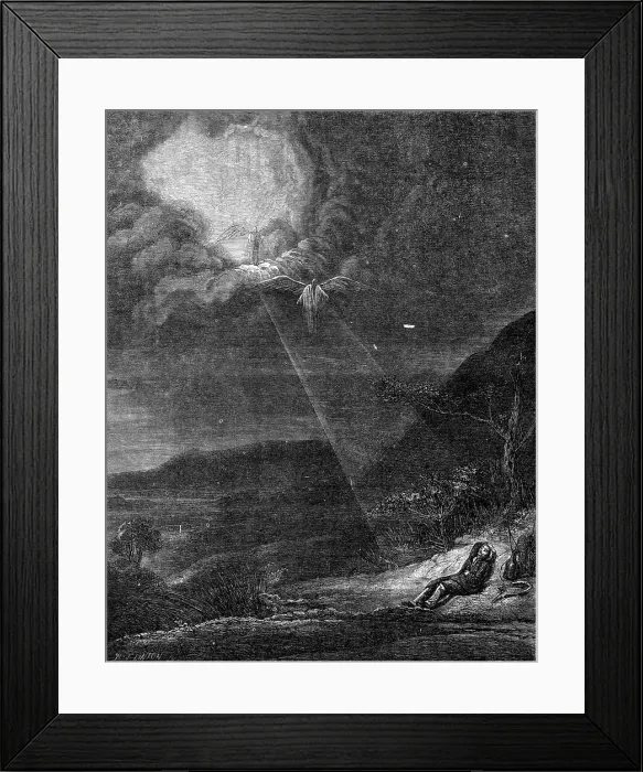 Framed Print : Jacob's Dream, by Rembrandt, 1854. Creator: W. J. Linton Framed Print : Jacob's Dream, by Rembrandt, 1854. Creator: W. J. Linton