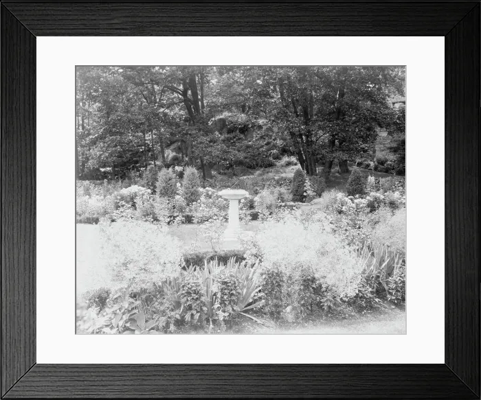 Framed Print : Sundial in garden, Thomas Estate(?), Beverly Farms, Massachusetts, between 1920 and 1940. Creator: Frances Benjamin Johnston Framed Print : Sundial in garden, Thomas Estate(?), Beverly Farms, Massachusetts, between 1920 and 1940. Creator: Frances Benjamin Johnston