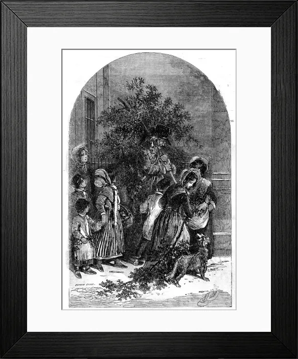 Framed Print : The Mistletoe Seller, drawn by Foster, 1854. Creator: Edmund Evans Framed Print : The Mistletoe Seller, drawn by Foster, 1854. Creator: Edmund Evans