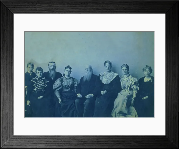 Framed Print : Frances Benjamin Johnston posed with seven members of her family, in her Washington... 1896. Creator: Frances Benjamin Johnston Framed Print : Frances Benjamin Johnston posed with seven members of her family, in her Washington... 1896. Creator: Frances Benjamin Johnston