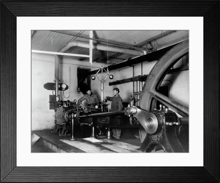 Framed Print : Two young men training in mechanical(?) engineering at Hampton Institute, Virginia, 1899 or 1900. Creator: Frances Benjamin Johnston Framed Print : Two young men training in mechanical(?) engineering at Hampton Institute, Virginia, 1899 or 1900. Creator: Frances Benjamin Johnston
