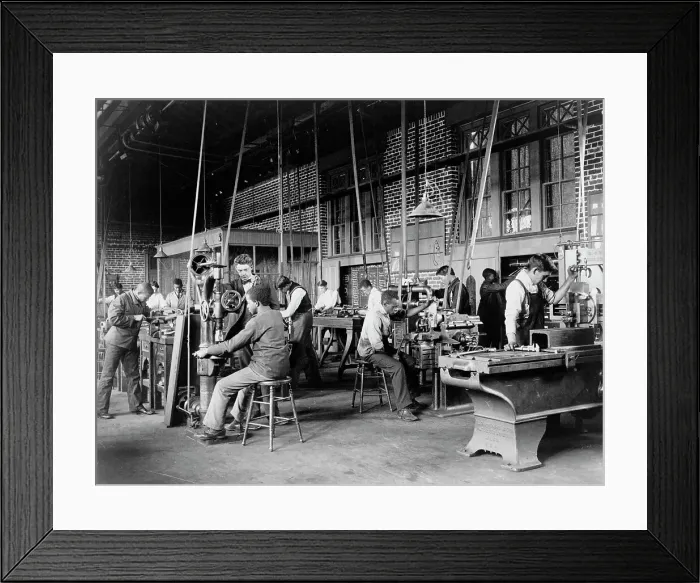 Framed Print : Young men training in use of machinery at Hampton Institute, Hampton, Virginia, 1899 or 1900. Creator: Frances Benjamin Johnston Framed Print : Young men training in use of machinery at Hampton Institute, Hampton, Virginia, 1899 or 1900. Creator: Frances Benjamin Johnston