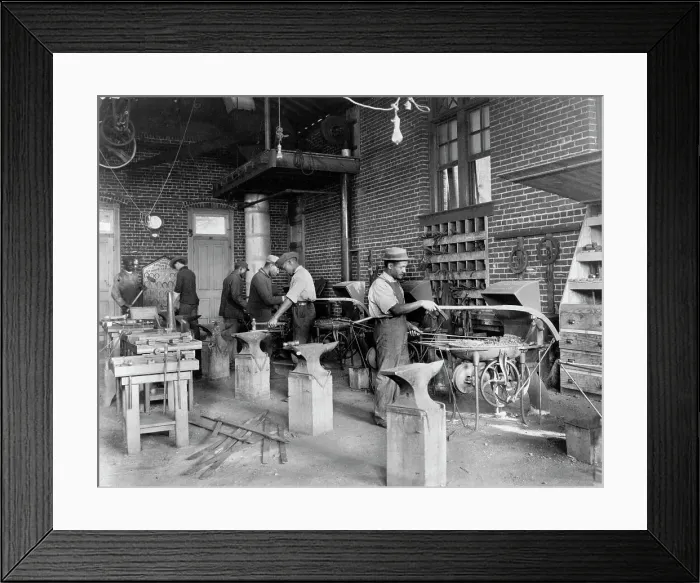 Framed Print : Young men training in blacksmithing at Hampton Institute, Hampton, Virginia, 1899 or 1900. Creator: Frances Benjamin Johnston Framed Print : Young men training in blacksmithing at Hampton Institute, Hampton, Virginia, 1899 or 1900. Creator: Frances Benjamin Johnston