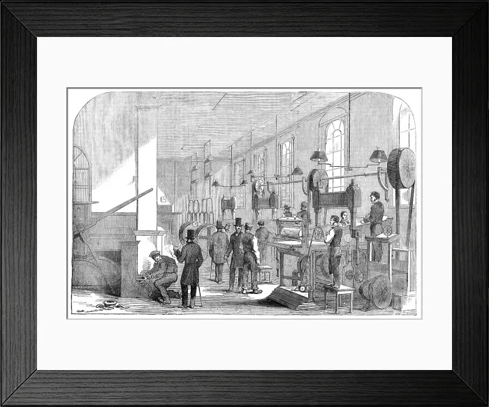 Framed Print : The Bank-Note Printing-Room, at the Bank of England, 1854. Creator: Unknown Framed Print : The Bank-Note Printing-Room, at the Bank of England, 1854. Creator: Unknown