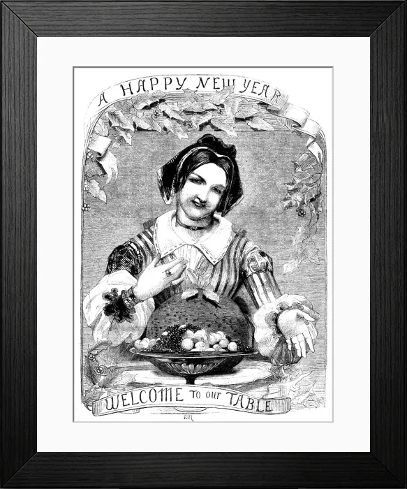 Framed Print : A Happy New Year, Welcome to our Table; New Year 1854, 1854. Creator: Unknown Framed Print : A Happy New Year, Welcome to our Table; New Year 1854, 1854. Creator: Unknown