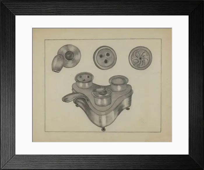 Framed Print : Pewter Desk Set, 1936. Creator: Mae Szilvasy Framed Print : Pewter Desk Set, 1936. Creator: Mae Szilvasy