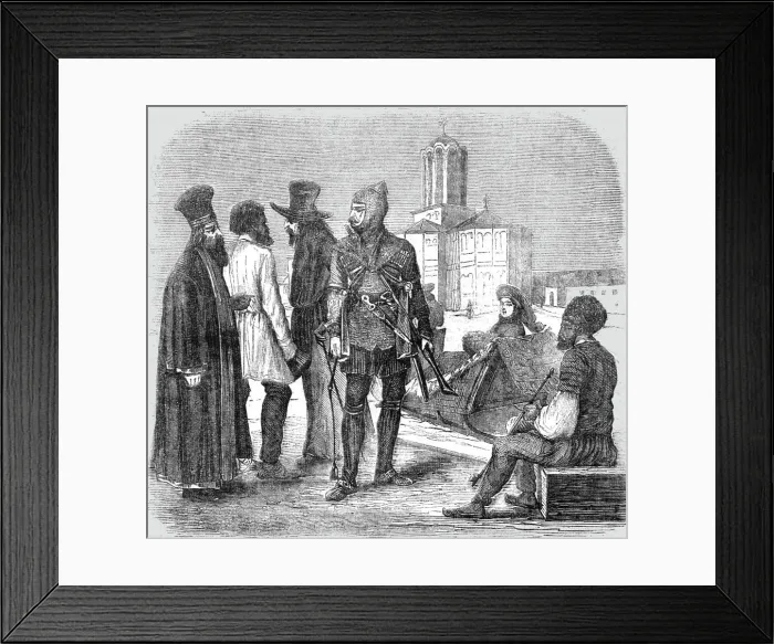 Framed Print : A Priest, Peasant, Tartar Merchant, Russian Soldier, Lady in a Sledge, and a Jew, 1854. Creator: Unknown Framed Print : A Priest, Peasant, Tartar Merchant, Russian Soldier, Lady in a Sledge, and a Jew, 1854. Creator: Unknown