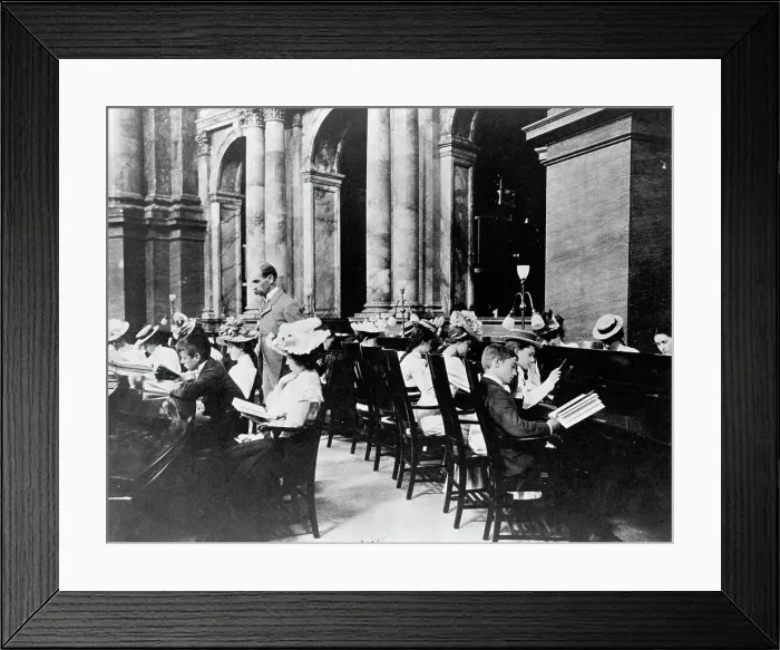 Framed Print : Students in the Reading Room of the Library of Congress with the Librarian of Congress...(1899?). Creator: Frances Benjamin Johnston Framed Print : Students in the Reading Room of the Library of Congress with the Librarian of Congress...(1899?). Creator: Frances Benjamin Johnston