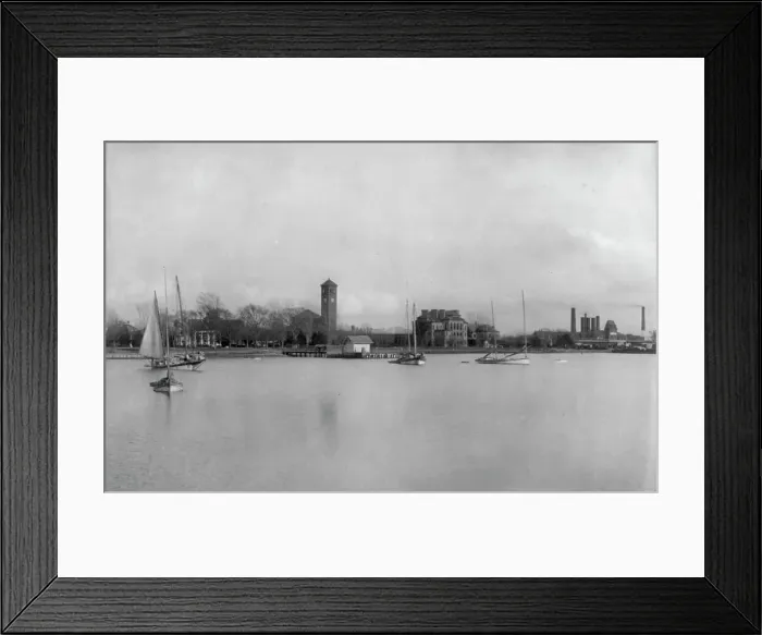 Framed Print : Hampton Institute campus from offshore (southern waterfront), Hampton, Virginia, 1899. Creator: Frances Benjamin Johnston Framed Print : Hampton Institute campus from offshore (southern waterfront), Hampton, Virginia, 1899. Creator: Frances Benjamin Johnston