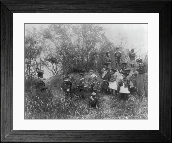 Framed Print : Whittier School students on a field trip studying plants, Hampton, Virginia, 1899. Creator: Frances Benjamin Johnston Framed Print : Whittier School students on a field trip studying plants, Hampton, Virginia, 1899. Creator: Frances Benjamin Johnston