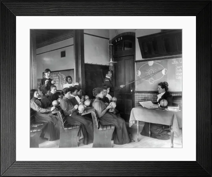 Framed Print : A class in mathematical geography studying earth's rotation... Hampton Institute, Virginia, 1899. Creator: Frances Benjamin Johnston Framed Print : A class in mathematical geography studying earth's rotation... Hampton Institute, Virginia, 1899. Creator: Frances Benjamin Johnston