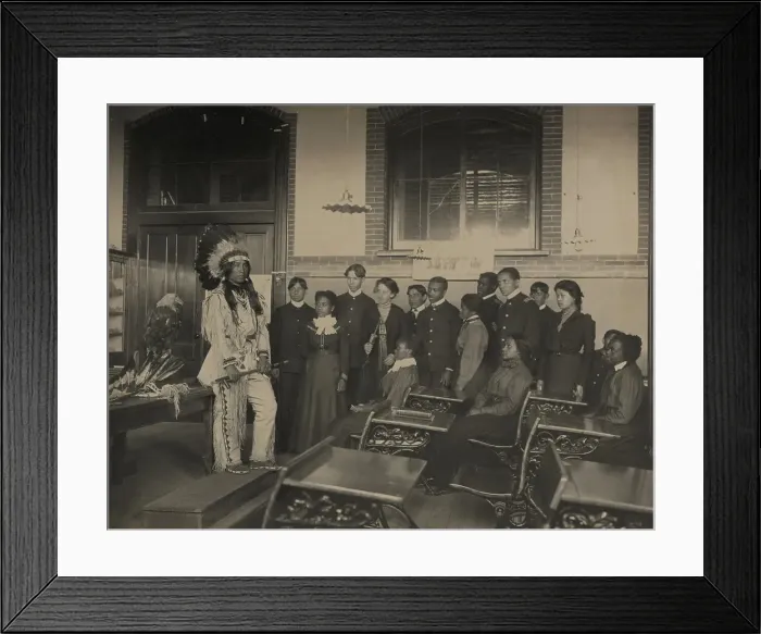 Framed Print : Louis Firetail (Sioux, Crow Creek), wearing tribal clothing, in American history... 1899 or 1900. Creator: Frances Benjamin Johnston Framed Print : Louis Firetail (Sioux, Crow Creek), wearing tribal clothing, in American history... 1899 or 1900. Creator: Frances Benjamin Johnston