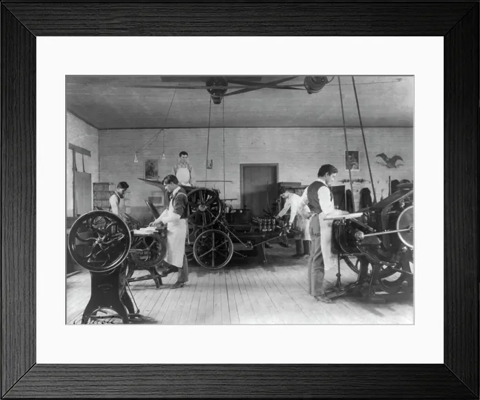 Framed Print : Printing press room, Carlisle Indian School, Carlisle, Pennsylvania, 1901. Creator: Frances Benjamin Johnston