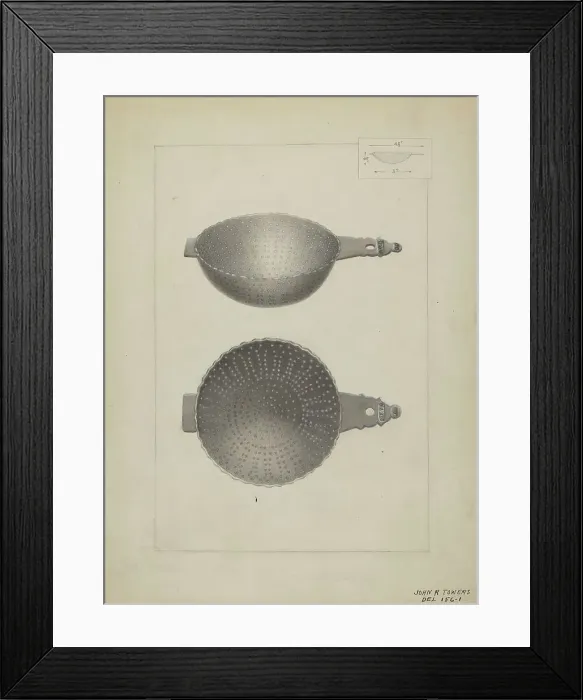 Framed Print : Silver Punch Strainer, c. 1936. Creator: John R. Towers Framed Print : Silver Punch Strainer, c. 1936. Creator: John R. Towers