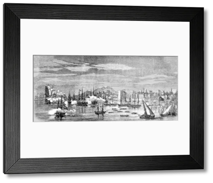 Framed Print : Attack on the Turkish Flotilla by the Russian Fleet, at Sinope 1853, 1854. Creator: Unknown Framed Print : Attack on the Turkish Flotilla by the Russian Fleet, at Sinope 1853, 1854. Creator: Unknown