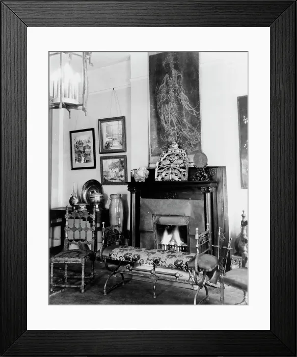 Framed Print : Fireplace, furniture, and works of art in Frances Benjamin Johnston's... New Orleans, c1920 - 1950. Creator: Frances Benjamin Johnston Framed Print : Fireplace, furniture, and works of art in Frances Benjamin Johnston's... New Orleans, c1920 - 1950. Creator: Frances Benjamin Johnston